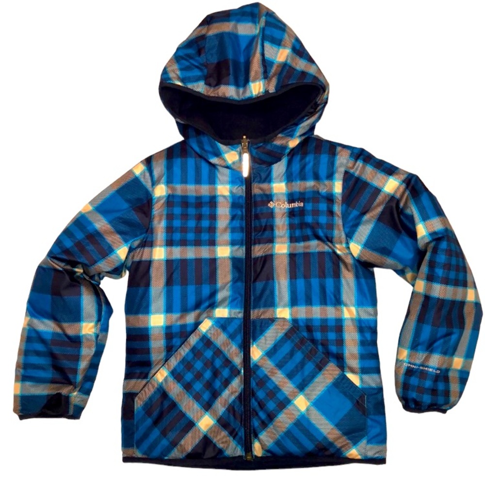 COLUMBIA Boys Reversible Plaid Fleece Puffer Jacket size L (14-16)